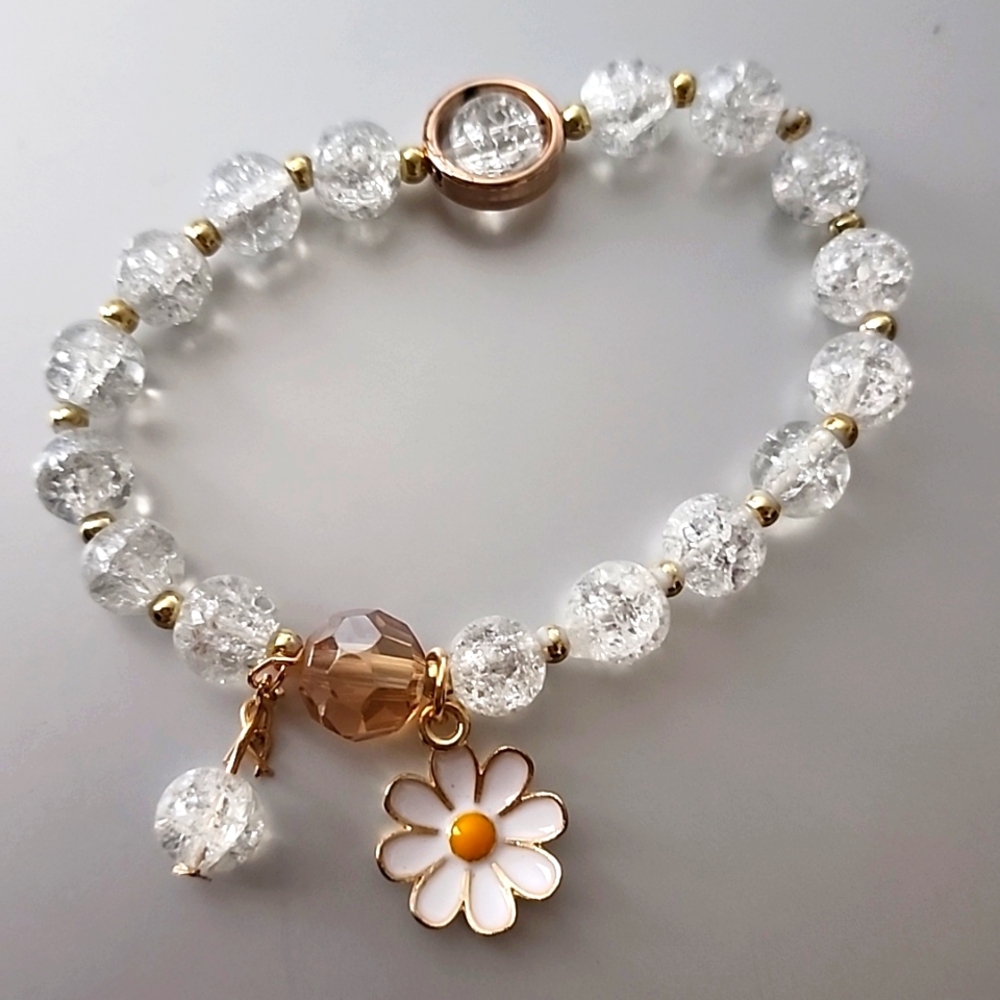 FLOWER Beaded Bracelet Simulated CRACKLE Moonstones
